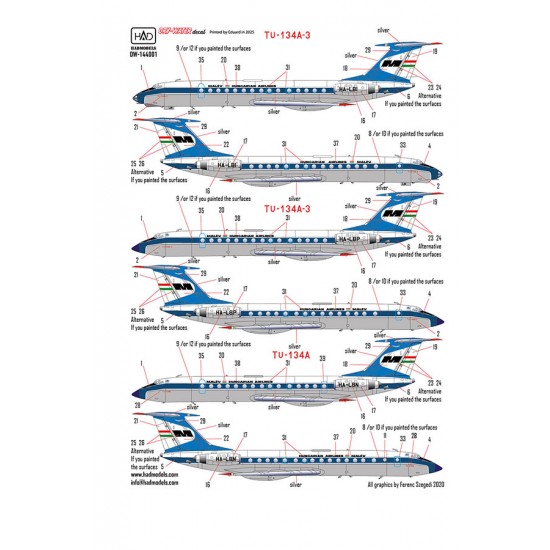 1/144 Tu-134/A/A-3 MALEV 70-80 Years Dry-Water Decal sheet 1/144 Tu-134/A/A-3 MALEV 70-80 Years Dry-Water Decal sheet