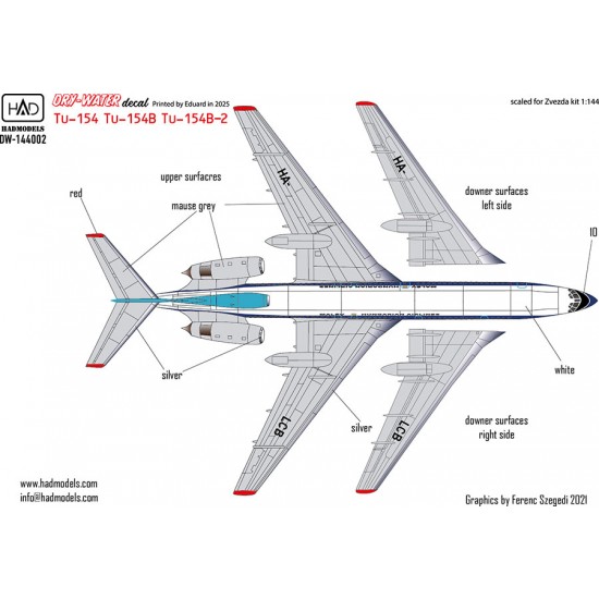 1/144 Tu-154 B/B-1 70s-80s Years MALEV Dry-Water Decal sheet 1/144 Tu-154 B/B-1 70s-80s Years MALEV Dry-Water Decal sheet