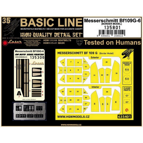 1/35 Messerschmitt Bf 109G-6 Fighter Seatbelts & Masking for Border Model 1/35 Messerschmitt Bf 109G-6 Fighter Seatbelts & Masking for Border Model