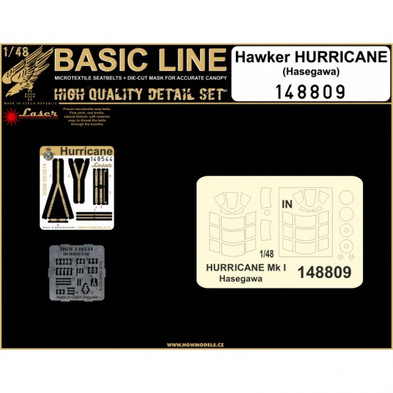 1/48 Hawker Hurricane Seatbelts, Masks & Stencils for Hasegawa kits (Laser Cut) 1/48 Hawker Hurricane Seatbelts, Masks & Stencils for Hasegawa kits (Laser Cut)