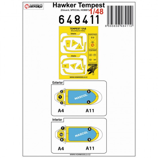 1/48 Hawker Tempest Masking & Seatbelt for Eduard/Special Hobby kits 1/48 Hawker Tempest Masking & Seatbelt for Eduard/Special Hobby kits