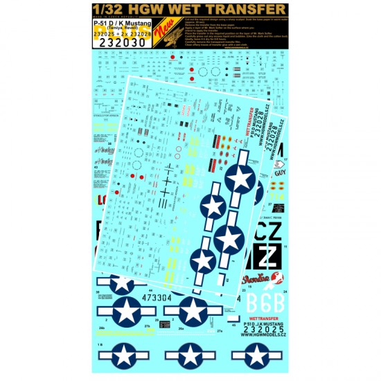 1/32 P-51 D/K Stencils & Markings Decals for Tamiya/Revell kits PLUS 1/32 P-51 D/K Stencils & Markings Decals for Tamiya/Revell kits PLUS