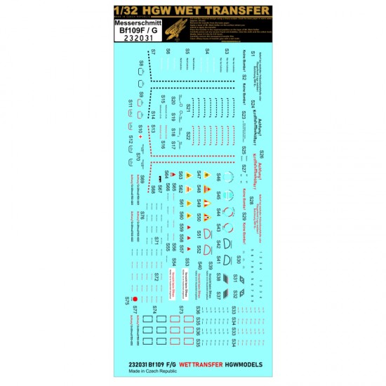 1/32 Bf109 F/G Stencils Decals 1/32 Bf109 F/G Stencils Decals