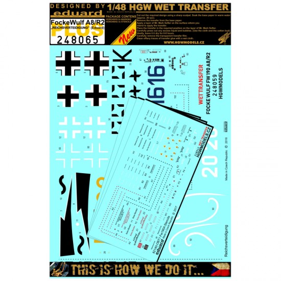 1/48 Focke Wulf Fw 190A8/R2 Reichsverteidigung Stencils & Markings Decals for Eduard kits 1/48 Focke Wulf Fw 190A8/R2 Reichsverteidigung Stencils & Markings Decals for Eduard kits