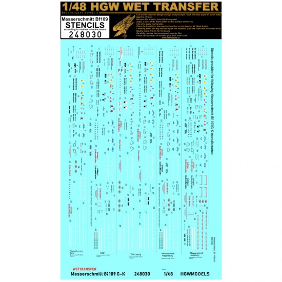 1/48 Bf109 G-6/G-14 Reichsverteidigung Stencils & Markings Decals for Eduard kits PLUS 1/48 Bf109 G-6/G-14 Reichsverteidigung Stencils & Markings Decals for Eduard kits PLUS