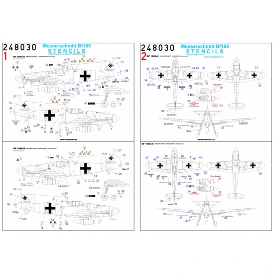1/48 Bf109 G-6/G-14 Reichsverteidigung Stencils & Markings Decals for Eduard kits PLUS 1/48 Bf109 G-6/G-14 Reichsverteidigung Stencils & Markings Decals for Eduard kits PLUS