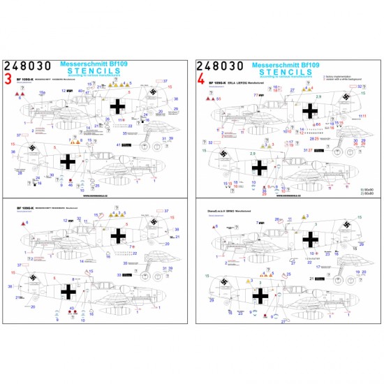 1/48 Bf109 G-6/G-14 Reichsverteidigung Stencils & Markings Decals for Eduard kits PLUS 1/48 Bf109 G-6/G-14 Reichsverteidigung Stencils & Markings Decals for Eduard kits PLUS