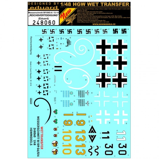 1/48 Bf109 G-6/G-14 Reichsverteidigung Stencils & Markings Decals for Eduard kits PLUS 1/48 Bf109 G-6/G-14 Reichsverteidigung Stencils & Markings Decals for Eduard kits PLUS