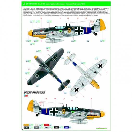1/48 Bf109 G-6/G-14 Reichsverteidigung Stencils & Markings Decals for Eduard kits PLUS 1/48 Bf109 G-6/G-14 Reichsverteidigung Stencils & Markings Decals for Eduard kits PLUS