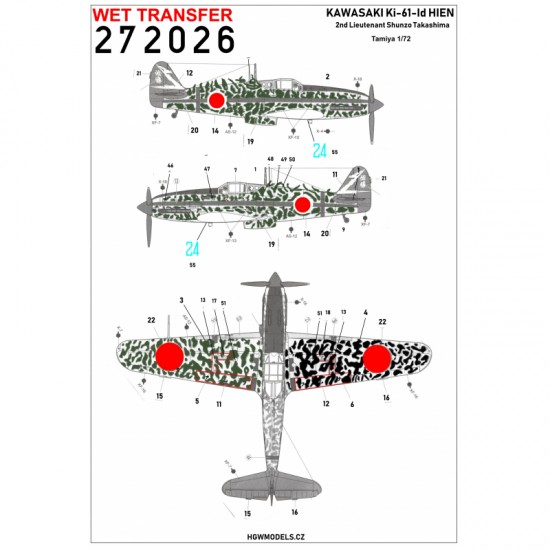 1/72 KAWASAKI Ki-61-Id HIEN Camouflage 2nd Lieutenant Shunzo Takashima for Tamiya kits 1/72 KAWASAKI Ki-61-Id HIEN Camouflage 2nd Lieutenant Shunzo Takashima for Tamiya kits