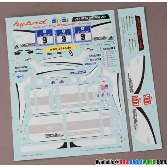 Decals for 1/24 Porsche 911 GT3 Hybrid 2010 for Fujimi kit Decals for 1/24 Porsche 911 GT3 Hybrid 2010 for Fujimi kit