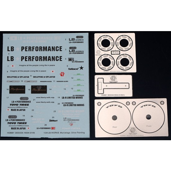 1/24 LB-Works Murcielago Silver Decals & PE Paint Mask for #HD03-0500 1/24 LB-Works Murcielago Silver Decals & PE Paint Mask for #HD03-0500