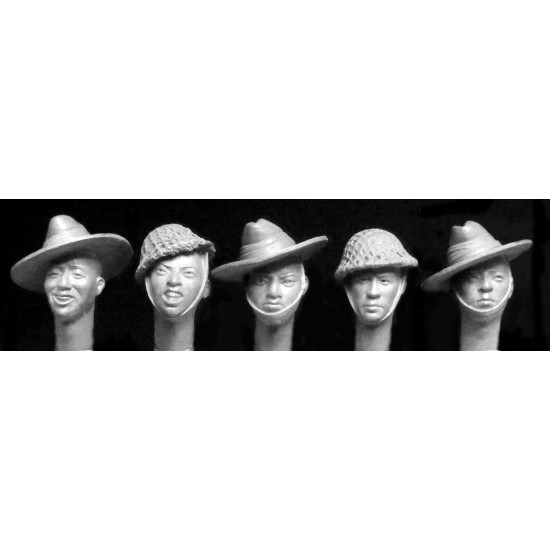 1/35 5x WWII Gurkha Soldiers Heads with Hats 1/35 5x WWII Gurkha Soldiers Heads with Hats
