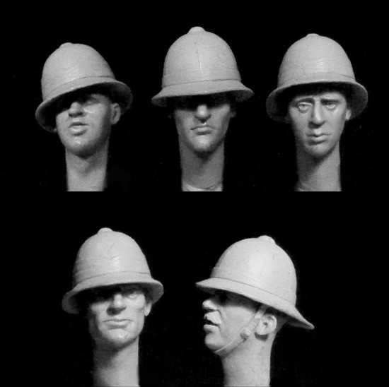 1/35 5x Heads with WWI - WWII British Tropical/Ceremonial Helmets 1/35 5x Heads with WWI - WWII British Tropical/Ceremonial Helmets