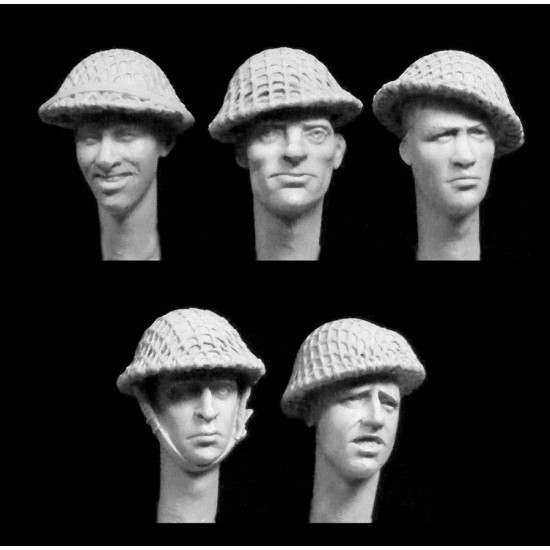 1/35 5 Heads with WWII British Coarse Netting Helmets 1/35 5 Heads with WWII British Coarse Netting Helmets