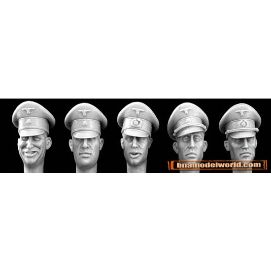 1/35 5x Heads with German Officer Formal Peak/Schirmmutze Caps 1/35 5x Heads with German Officer Formal Peak/Schirmmutze Caps