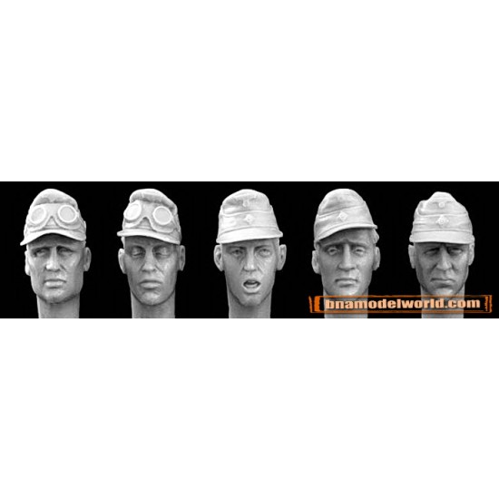 1/35 5x Heads with Afrika Korps Peaked Caps or SS 2nd Camouflaged Caps 1/35 5x Heads with Afrika Korps Peaked Caps or SS 2nd Camouflaged Caps