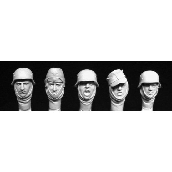 1/35 5 x WWII German Soldiers Heads with Winter Headscarves
