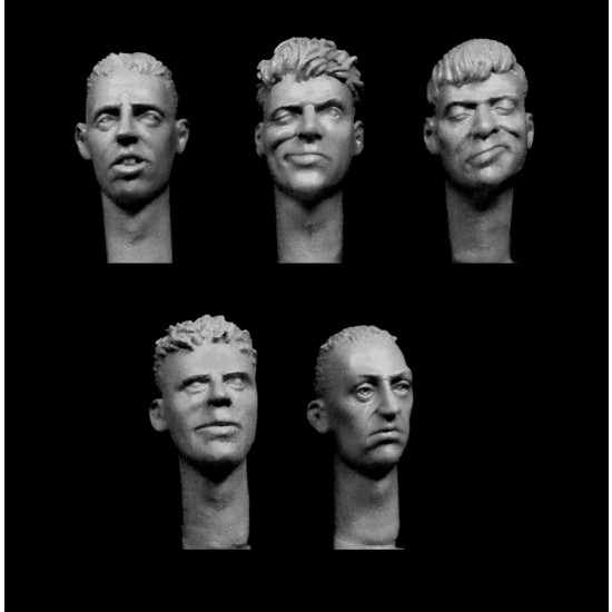 1/35 5x Heads in Caucasian Features with Varied Haircuts and Expressions 1/35 5x Heads in Caucasian Features with Varied Haircuts and Expressions