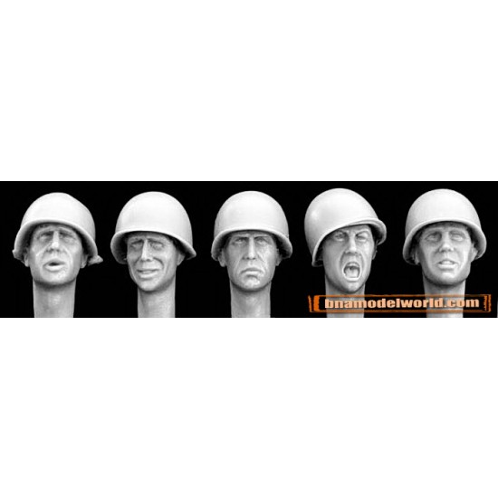 1/35 5x Heads with US M1 Plain Steel Helmets 1/35 5x Heads with US M1 Plain Steel Helmets