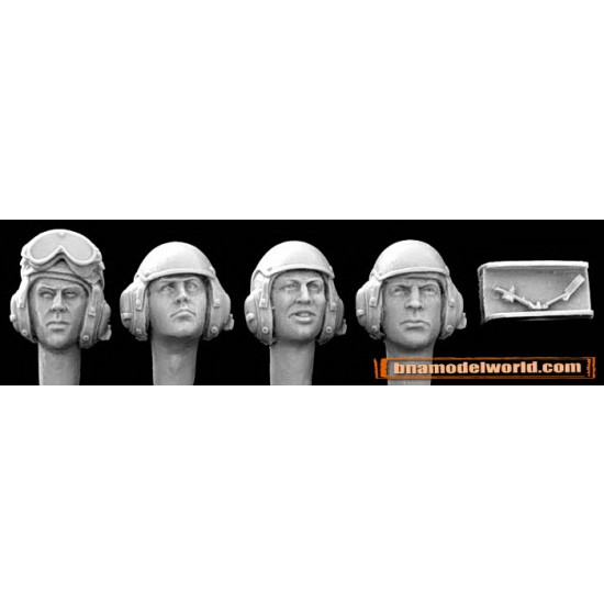 1/35 4x Heads for Modern US Tank Crew with Head Gear & Mics 1/35 4x Heads for Modern US Tank Crew with Head Gear & Mics