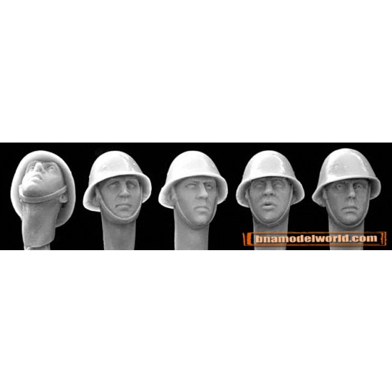 1/35 5x Heads with WWII Dutch/Romanian Steel Helmets 1/35 5x Heads with WWII Dutch/Romanian Steel Helmets