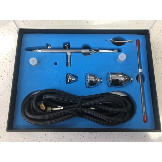 Dual Action Airbrush Kit w/13cc Cups (0.3mm, 0.5mm, 0.8mm needles & hose included) Dual Action Airbrush Kit w/13cc Cups (0.3mm, 0.5mm, 0.8mm needles & hose included)