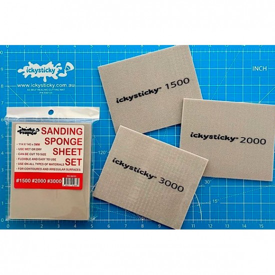 Sanding Sponge Set #1500 #2000 #3000 (3 sheets, each: 114 x 140 x 5mm) Sanding Sponge Set #1500 #2000 #3000 (3 sheets, each: 114 x 140 x 5mm)