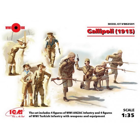 1/35 Gallipoli 1915 - WWI ANZAC Infantry (4 figures) & Turkish Infantry (4 figures) 1/35 Gallipoli 1915 - WWI ANZAC Infantry (4 figures) & Turkish Infantry (4 figures)