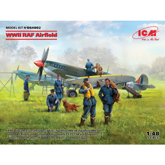 1/48 WWII RAF Airfield Spitfire IX, VII, Pilots & Ground Personnel (3 kits & 7 figures) 1/48 WWII RAF Airfield Spitfire IX, VII, Pilots & Ground Personnel (3 kits & 7 figures)