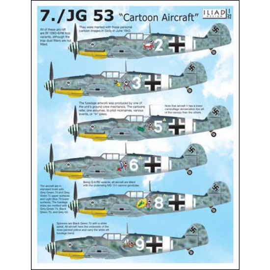 Decals for 1/32 JG53 Bf 109G-6 Cartoon Aircraft Decals for 1/32 JG53 Bf 109G-6 Cartoon Aircraft