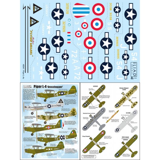 Decals for 1/48 Piper L-4s Grasshoppers Decals for 1/48 Piper L-4s Grasshoppers