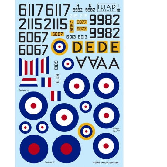Decals for 1/48 BCATP Camouflaged & Yellow Avro Ansons Decals for 1/48 BCATP Camouflaged & Yellow Avro Ansons