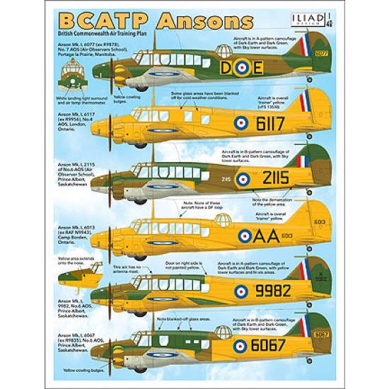 Decals for 1/48 BCATP Camouflaged & Yellow Avro Ansons Decals for 1/48 BCATP Camouflaged & Yellow Avro Ansons