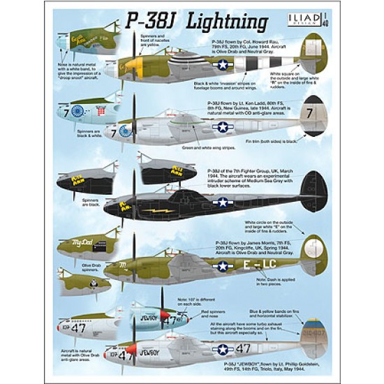 Decals for 1/48 Lockheed P-38J Lightnings, European& Pacific Theaters Decals for 1/48 Lockheed P-38J Lightnings, European& Pacific Theaters
