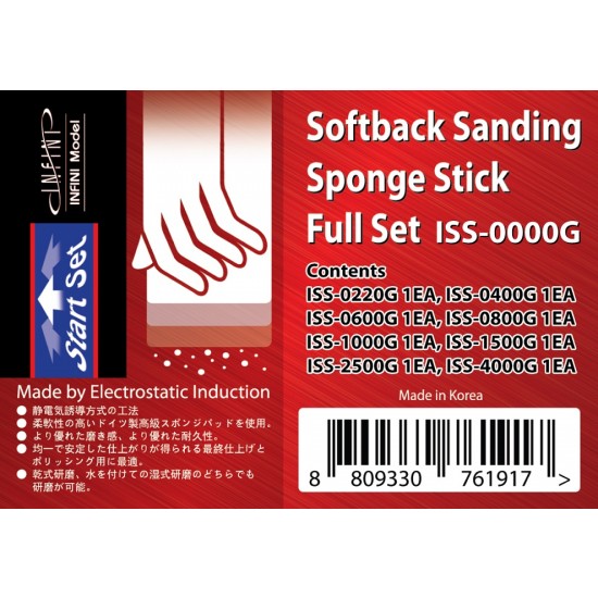 Softback Sanding Sponge Stick Start Set #220, 400, 600, 800, 1000, 1500, 2500 & 4000 Softback Sanding Sponge Stick Start Set #220, 400, 600, 800, 1000, 1500, 2500 & 4000