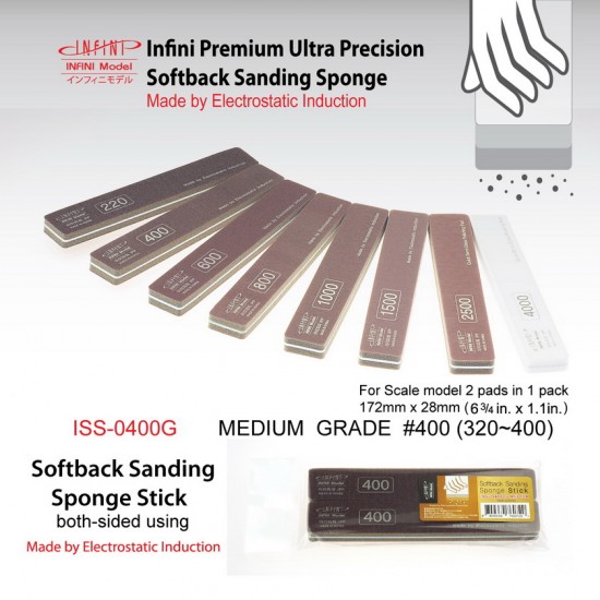 Sanding Sponge Stick (2-sided) - Medium #400 (2pcs, 172mm x 28mm) Sanding Sponge Stick (2-sided) - Medium #400 (2pcs, 172mm x 28mm)