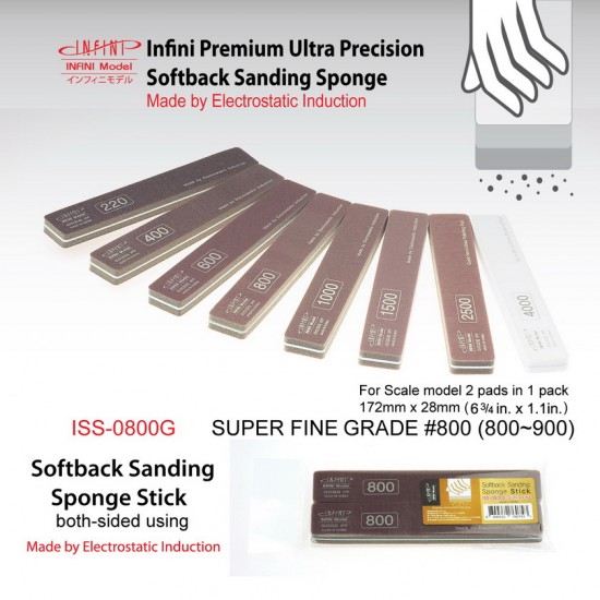 Sanding Sponge Stick (2-sided) - Super Fine #800 (2pcs, 172mm x 28mm) Sanding Sponge Stick (2-sided) - Super Fine #800 (2pcs, 172mm x 28mm)