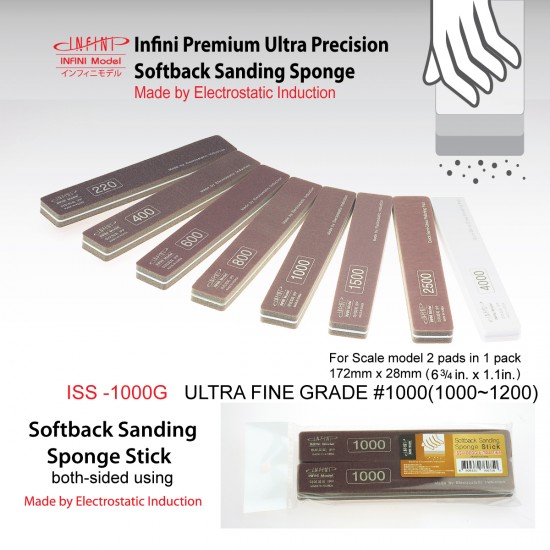 Sanding Sponge Stick (2-sided) - Ultra Fine #1000 (2pcs, 172mm x 28mm) Sanding Sponge Stick (2-sided) - Ultra Fine #1000 (2pcs, 172mm x 28mm)