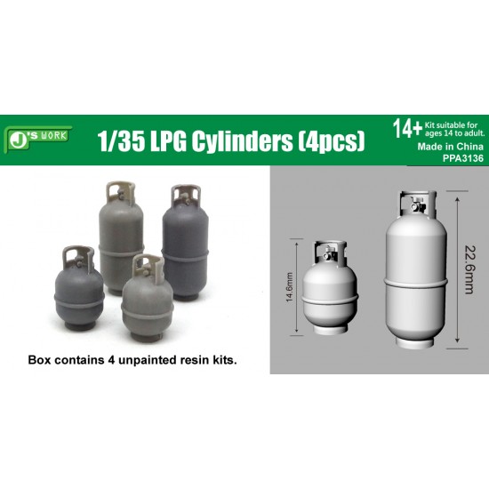 1/35 LPG Cylinders (4 resin kits in 2 different sizes, height: 22.6mm & 14.6mm) 1/35 LPG Cylinders (4 resin kits in 2 different sizes, height: 22.6mm & 14.6mm)