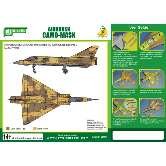 Airbrush Camo-Mask for 1/48 Dassault Mirage IIIC Camouflage Scheme 2 Airbrush Camo-Mask for 1/48 Dassault Mirage IIIC Camouflage Scheme 2