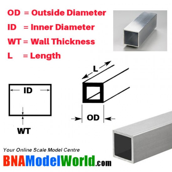 Square Aluminum Tube - OD: 5.56mm, WT: 0.355mm, L: 305mm Square Aluminum Tube - OD: 5.56mm, WT: 0.355mm, L: 305mm