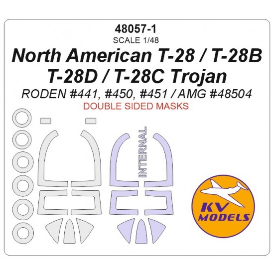 1/48 T-28 / B / D / C Trojan Masks for Roden / AMG (Double sided) w/Wheels Masks 1/48 T-28 / B / D / C Trojan Masks for Roden / AMG (Double sided) w/Wheels Masks