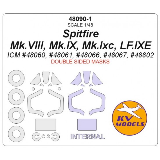 1/48 Spitfire Mk.VIII, Mk.IX, Mk.Ixc, LF.IXE Masks for ICM (Double sided) w/Wheels Masks 1/48 Spitfire Mk.VIII, Mk.IX, Mk.Ixc, LF.IXE Masks for ICM (Double sided) w/Wheels Masks