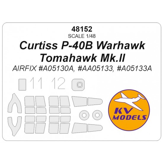 1/48 US Curtiss P-40B Warhawk/Tomahawk Mk.II Canopies n Wheels Masks for Airfix 1/48 US Curtiss P-40B Warhawk/Tomahawk Mk.II Canopies n Wheels Masks for Airfix