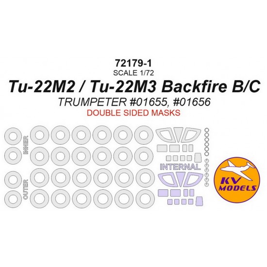 1/72 Tu-22M2 Backfire B / Tu-22M3 Backfire C Paint Masking for Trumpeter #01655, #01656 (Double-sided)