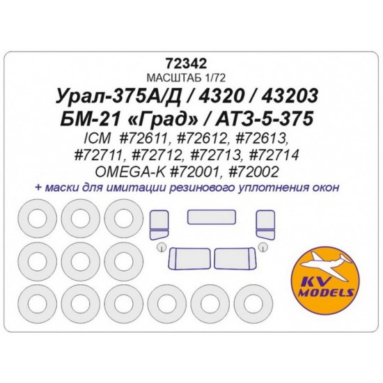 1/72 Ural-375A/D, 4320, 43203, BM-21 Grad, ATZ-5-375 Masking for ICM/OMEGA-K kits 1/72 Ural-375A/D, 4320, 43203, BM-21 Grad, ATZ-5-375 Masking for ICM/OMEGA-K kits