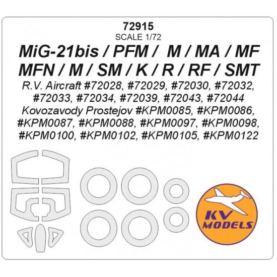 1/72 MiG-21bis/PFM/MA/MF/MFN/M/SM/K/R/RF/SMT Masking for RV Aircraft/Kovozavody Prostejov 1/72 MiG-21bis/PFM/MA/MF/MFN/M/SM/K/R/RF/SMT Masking for RV Aircraft/Kovozavody Prostejov