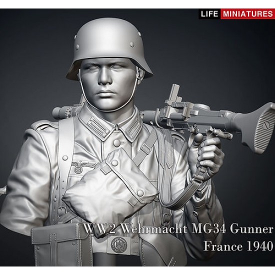 1/10 WWII Wehrmacht MG34 Gunner, France 1940 (resin bust) 1/10 WWII Wehrmacht MG34 Gunner, France 1940 (resin bust)