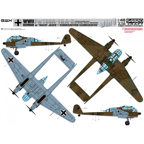 1/48 WWII German Fw 189A1 / A2 with Nacht Jager and Sonderaktion Schneekufen (3 in 1) 1/48 WWII German Fw 189A1 / A2 with Nacht Jager and Sonderaktion Schneekufen (3 in 1)
